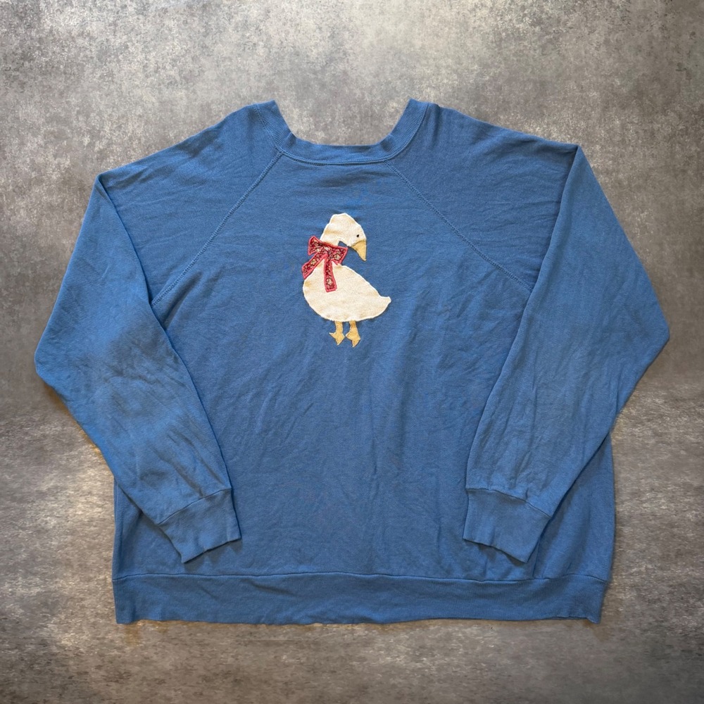 Vintage Goose Applique Raglan Sweatshirt Womens 3X Blue Crewneck Cottagecore Vtg